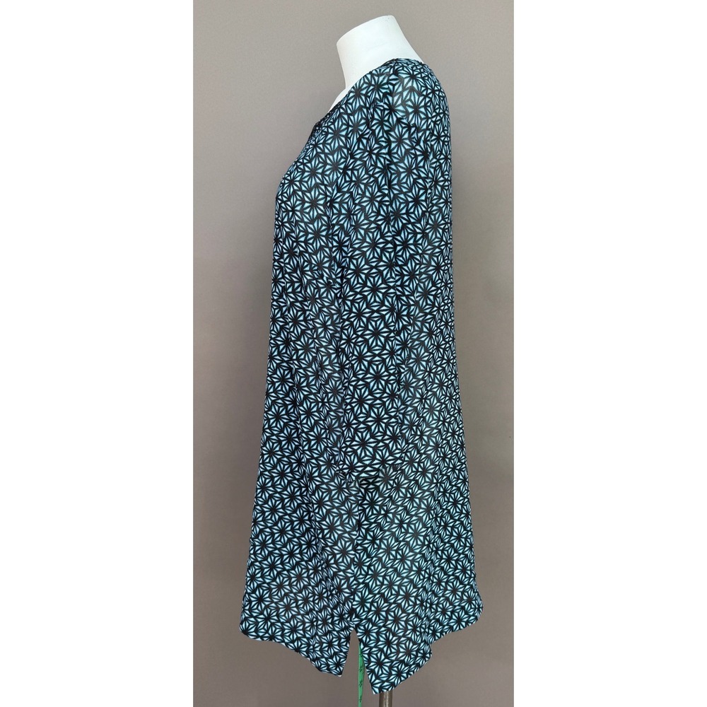 Lands End XL Blue Geometric Cotton V-Neck Kaftan Beach Cover Up Tunic Dress 18 - Picture 6 of 14